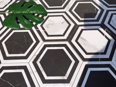 Hexagon pattern tiles Black & White Marble
